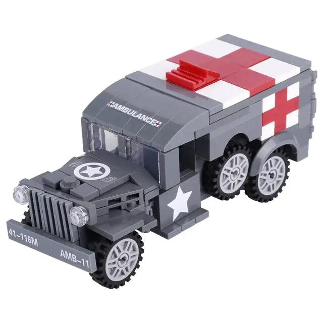 Military Armored Car Building Blocks Solider Figures Gifts Toys Weapons Guns Tank Medical Ambulance Fortress Off-Road Vehicle