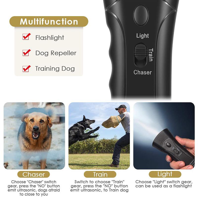 Three in One Pet Dog Driving Sound Stop Barking Training Equipment Led Battery Free Ultrasonic Anti Barking