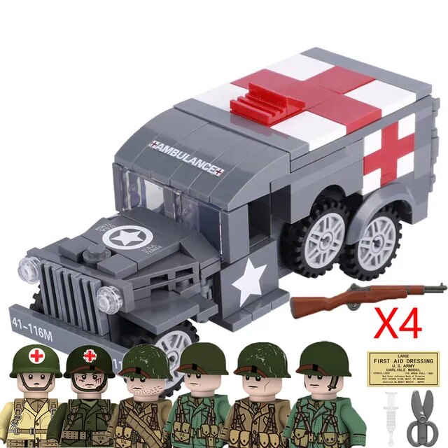 Military Armored Car Building Blocks Solider Figures Gifts Toys Weapons Guns Tank Medical Ambulance Fortress Off-Road Vehicle