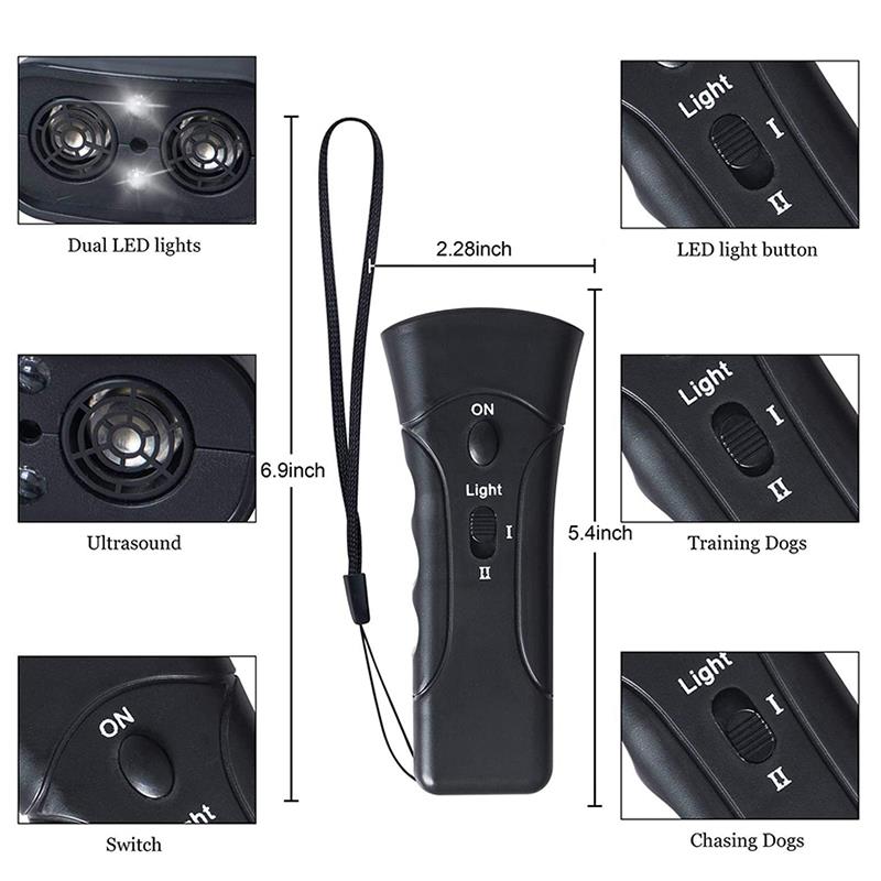 Three in One Pet Dog Driving Sound Stop Barking Training Equipment Led Battery Free Ultrasonic Anti Barking