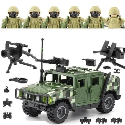 Military Armored Car Building Blocks Solider Figures Gifts Toys Weapons Guns Tank Medical Ambulance Fortress Off-Road Vehicle