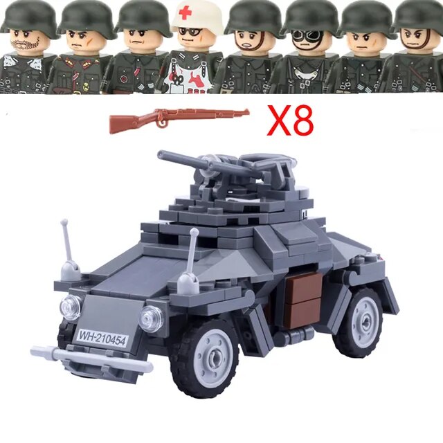 Military Armored Car Building Blocks Solider Figures Gifts Toys Weapons Guns Tank Medical Ambulance Fortress Off-Road Vehicle