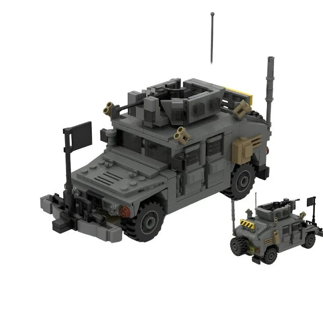 MOC Armored Hummered Car Building Blocks Assault Vehicle Model M1151 WW2 Military Weapons US Soldiers Figures Bricks Kids Toys