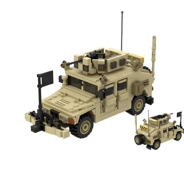 MOC Armored Hummered Car Building Blocks Assault Vehicle Model M1151 WW2 Military Weapons US Soldiers Figures Bricks Kids Toys