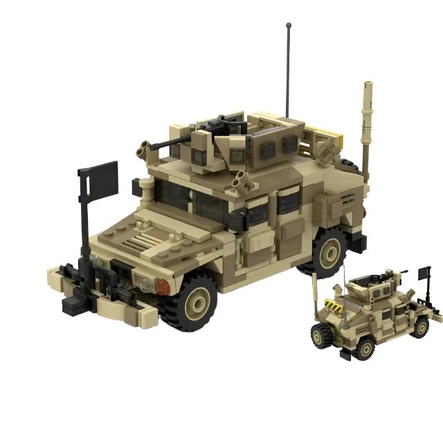 MOC Armored Hummered Car Building Blocks Assault Vehicle Model M1151 WW2 Military Weapons US Soldiers Figures Bricks Kids Toys
