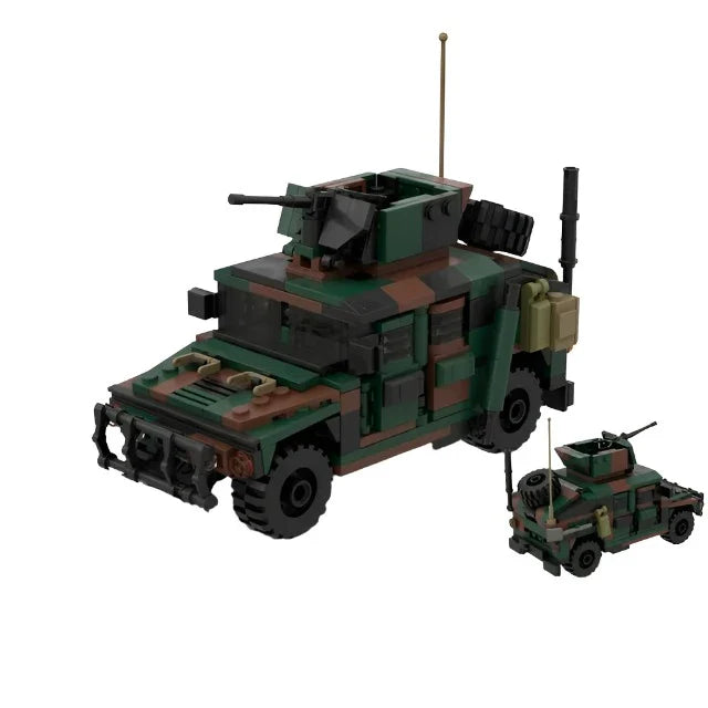 MOC Armored Hummered Car Building Blocks Assault Vehicle Model M1151 WW2 Military Weapons US Soldiers Figures Bricks Kids Toys